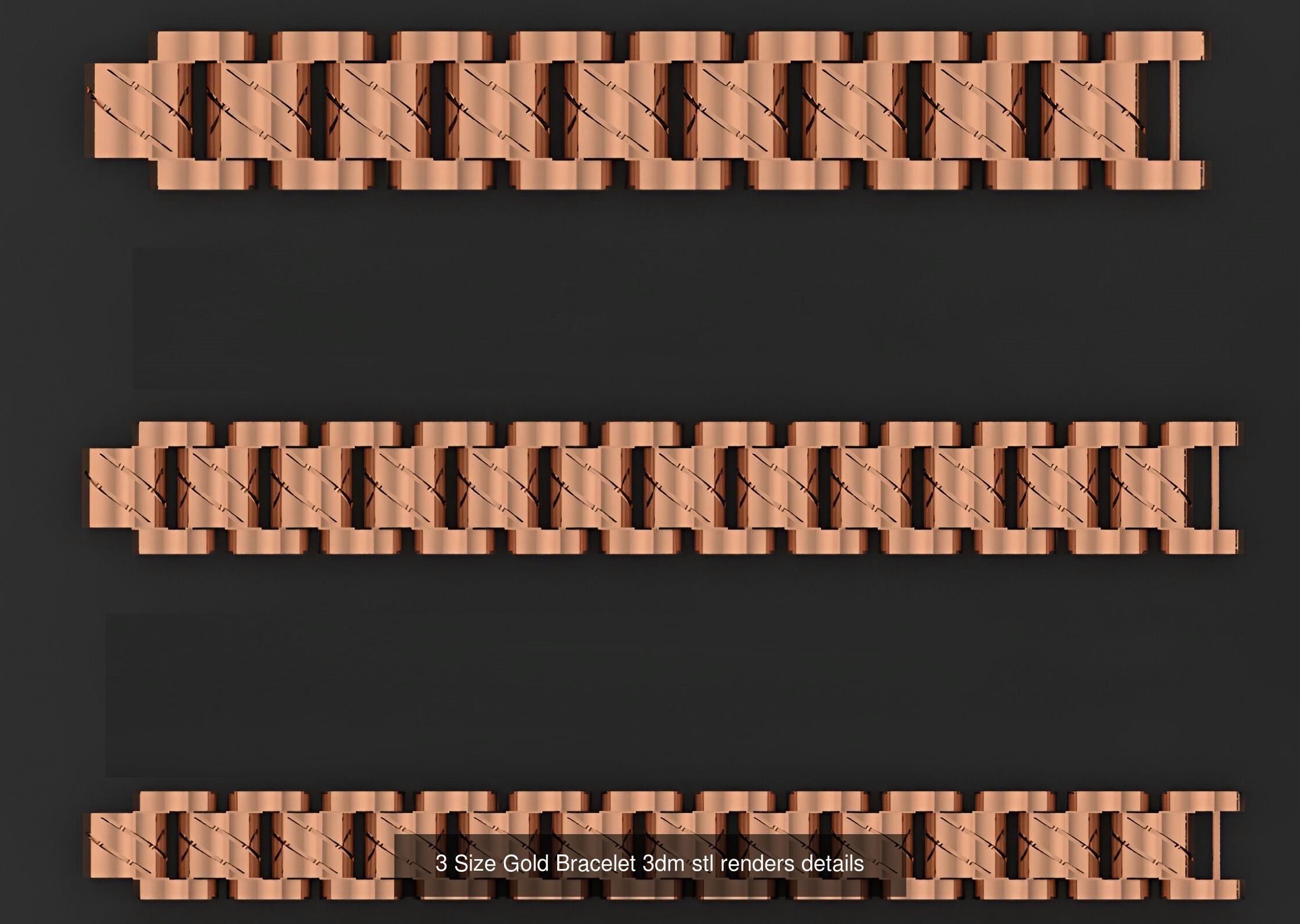 24 Three Size Gold Bracelet 3dm stl renders details 3D Model Collection_19