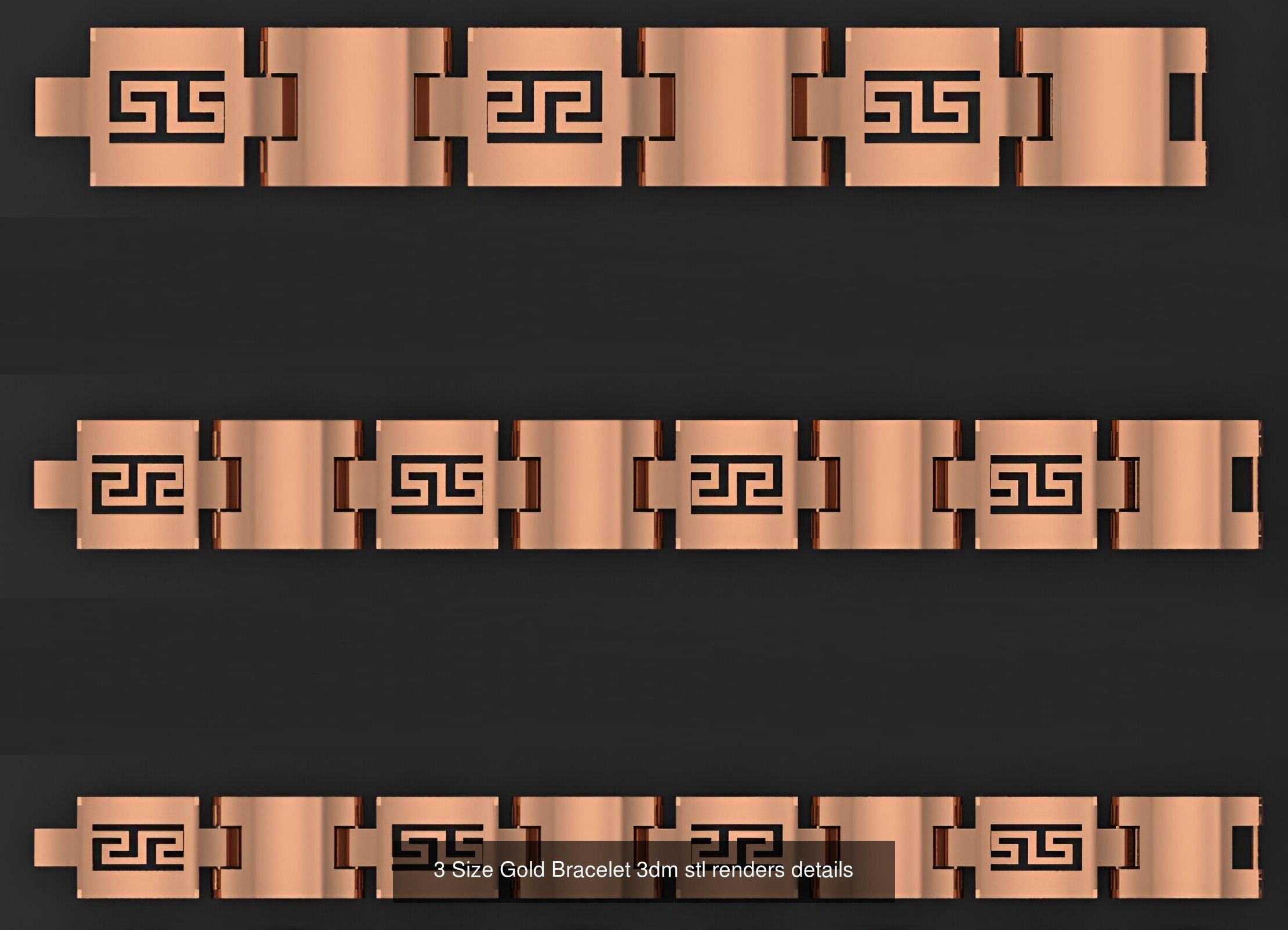 24 Three Size Gold Bracelet 3dm stl renders details 3D Model Collection_14