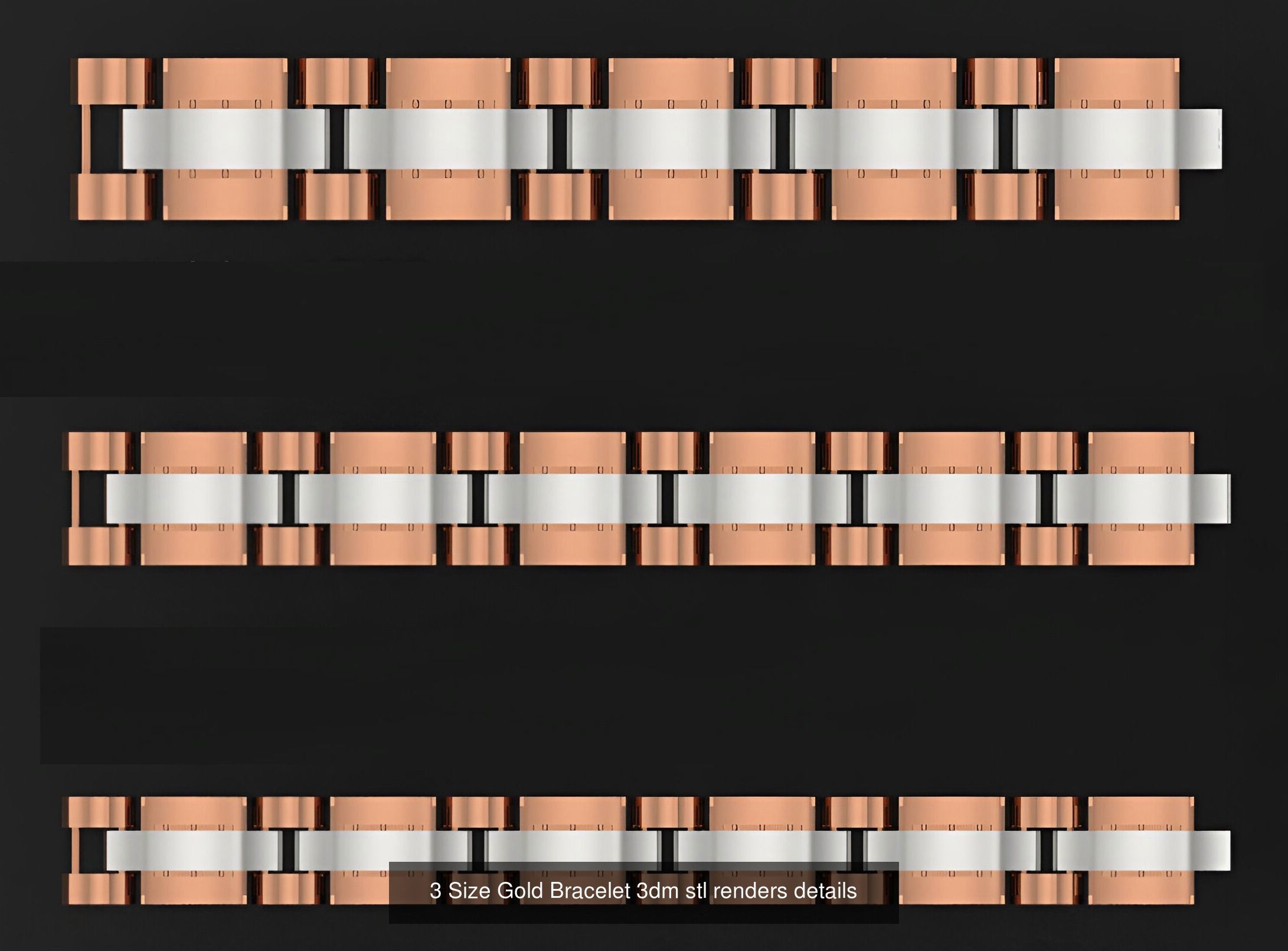 24 Three Size Gold Bracelet 3dm stl renders details 3D Model Collection_8