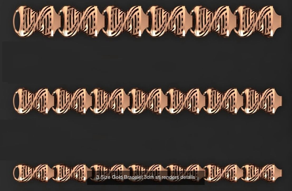 24 Three Size Gold Bracelet 3dm stl renders details 3D Model Collection_5