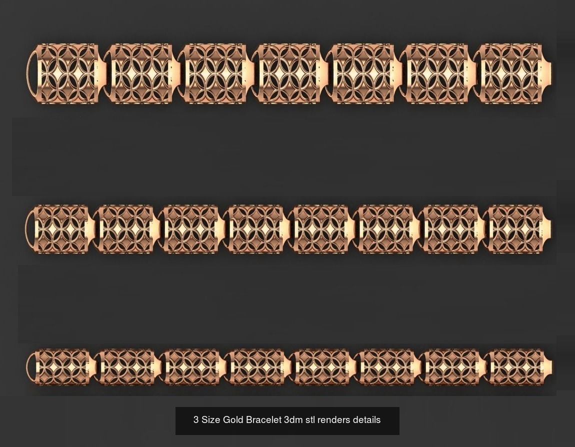24 Three Size Gold Bracelet 3dm stl renders details 3D Model Collection_17