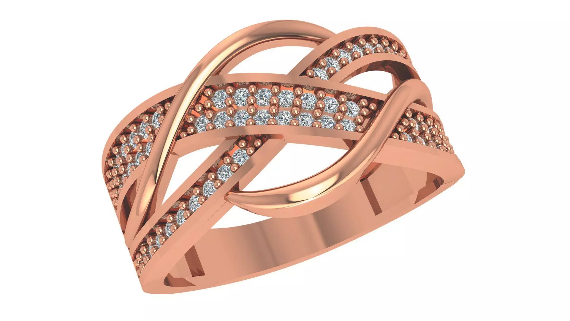 Wire High Jewelry Diamond Cocktail Ring 3dm stl renders details 3D print model