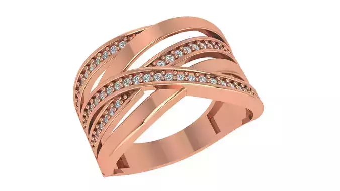 Wire  High Jewelry Diamond Cocktail Ring 3dm stl renders details