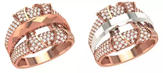 High Jewelry Diamond Cocktail Ring 3dm stl renders details