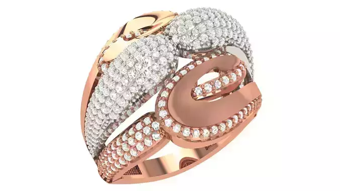 High Jewelry Diamond Cocktail Ring 3dm stl renders details