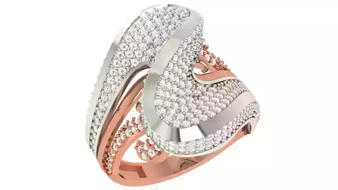 High Jewelry Diamond Cocktail Ring 3dm stl renders details