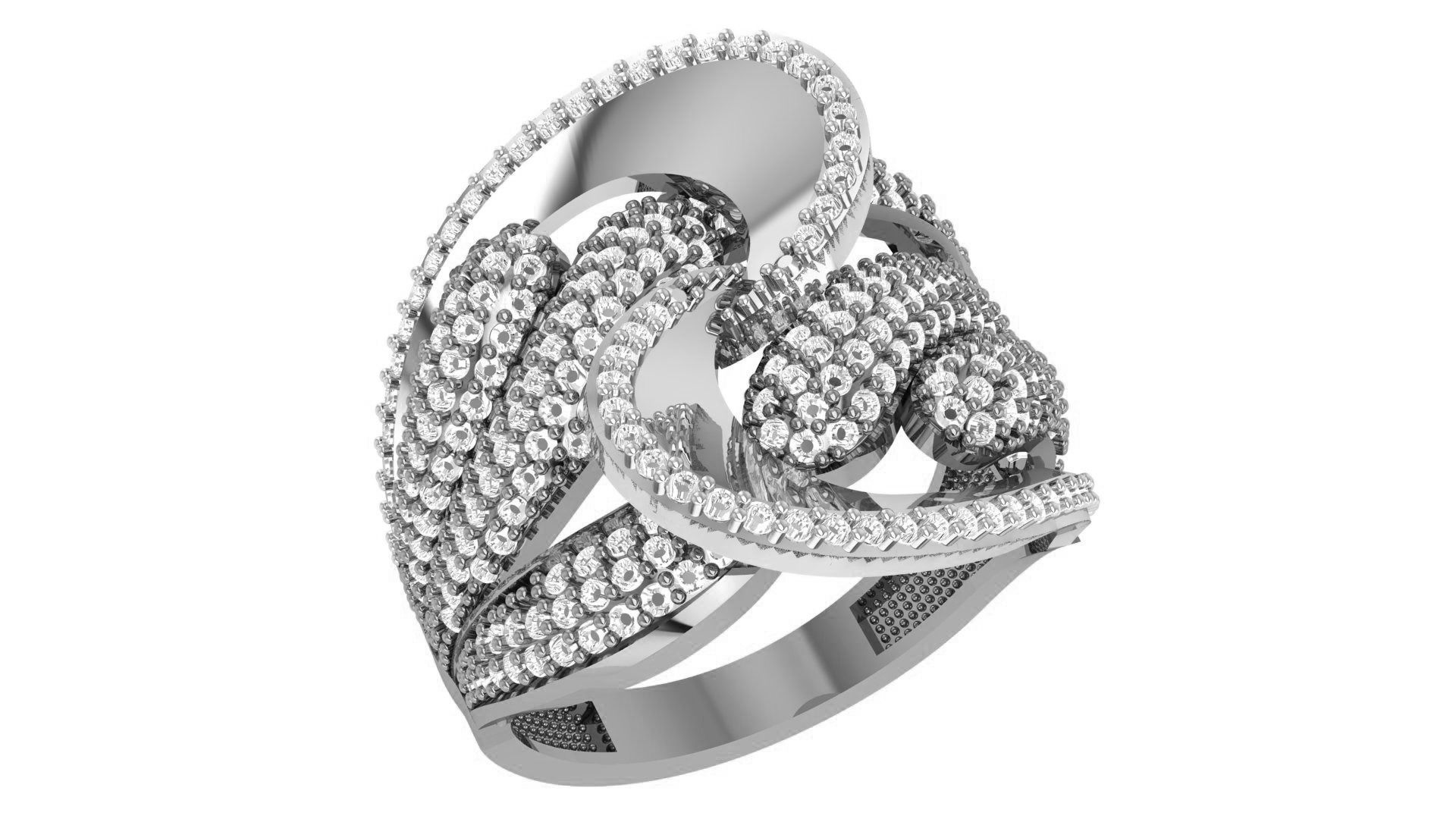 High Jewelry Diamond Cocktail Ring 3dm stl renders details 3D print model_2