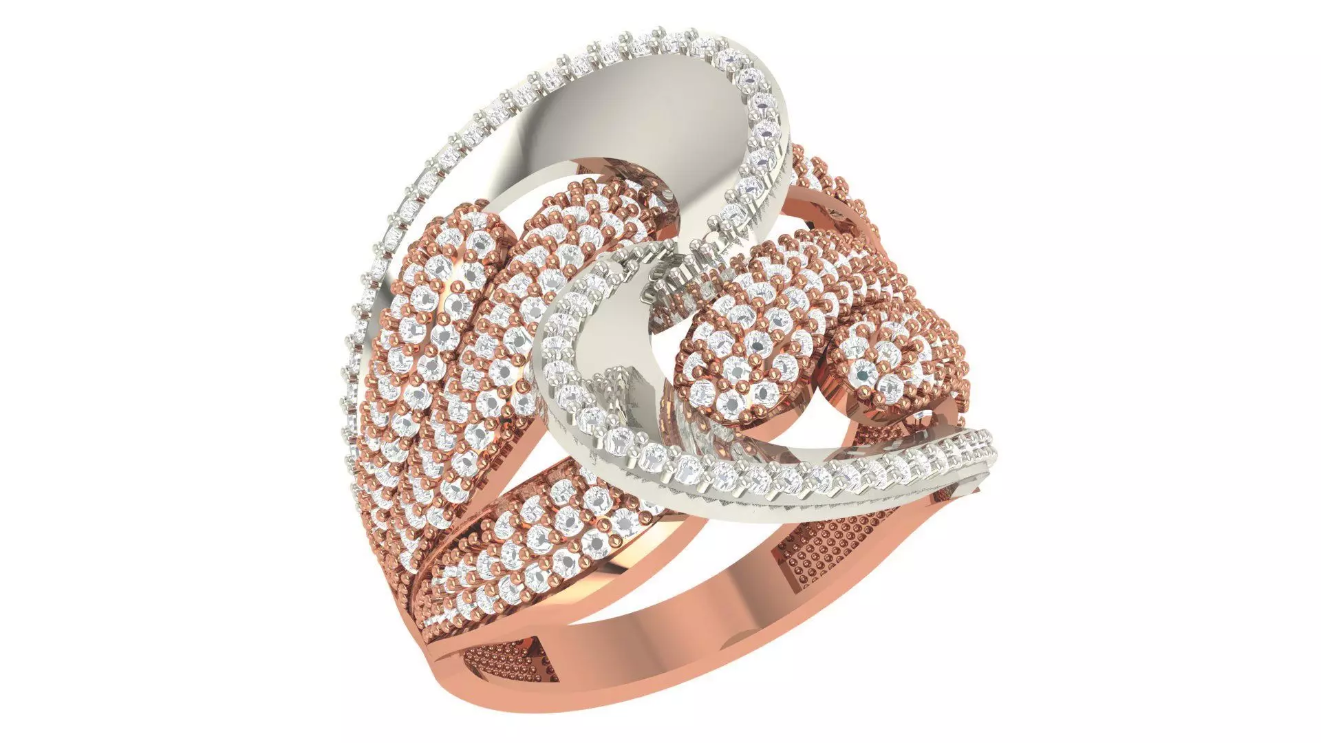 High Jewelry Diamond Cocktail Ring 3dm stl renders details 3D print model_0