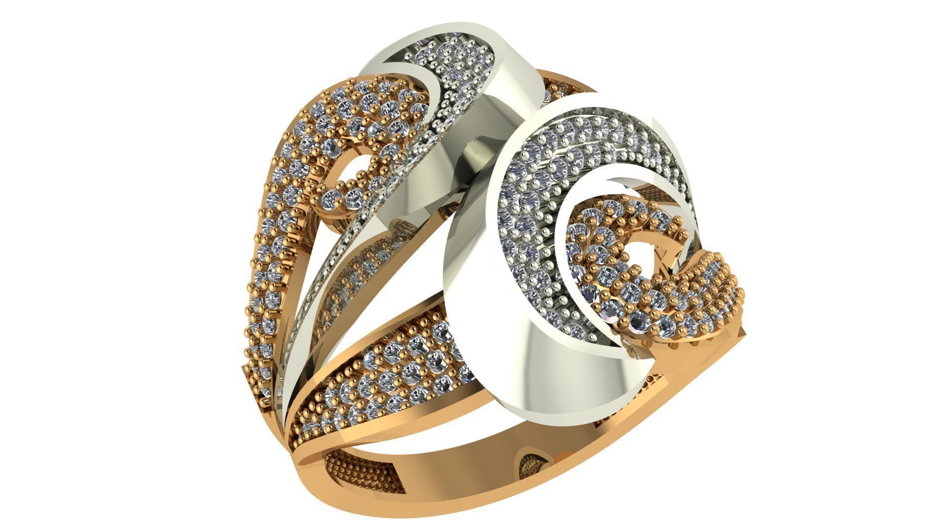 High Jewelry Diamond Cocktail Ring 3dm stl renders details 3D print model_1