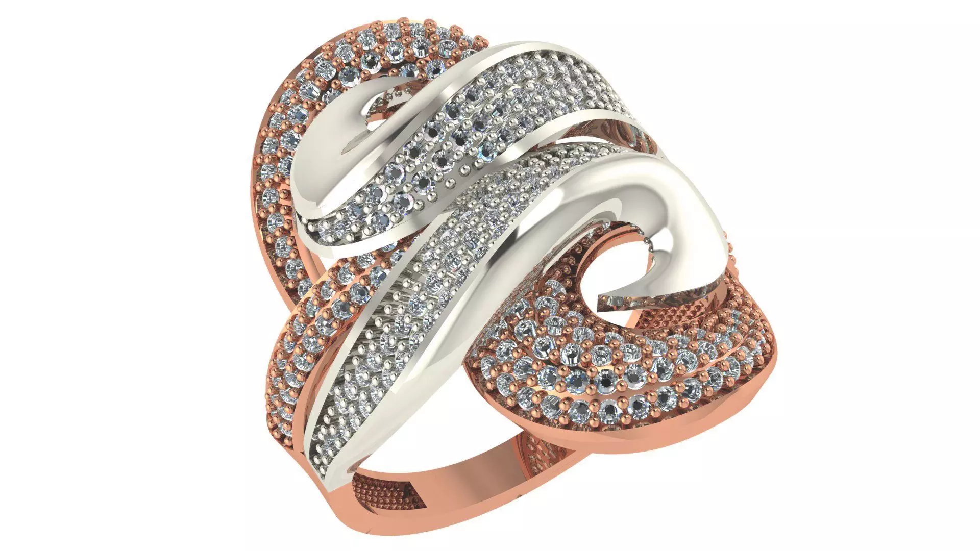 High Jewelry Diamond Cocktail Ring 3dm stl renders details 3D print model_0