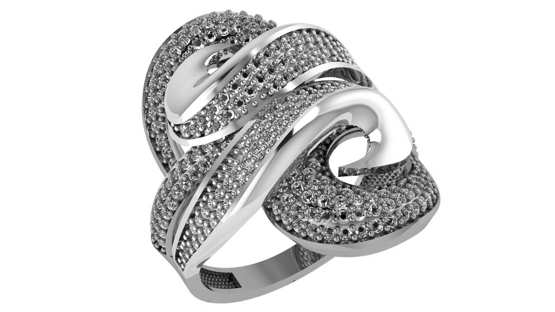 High Jewelry Diamond Cocktail Ring 3dm stl renders details 3D print model_2