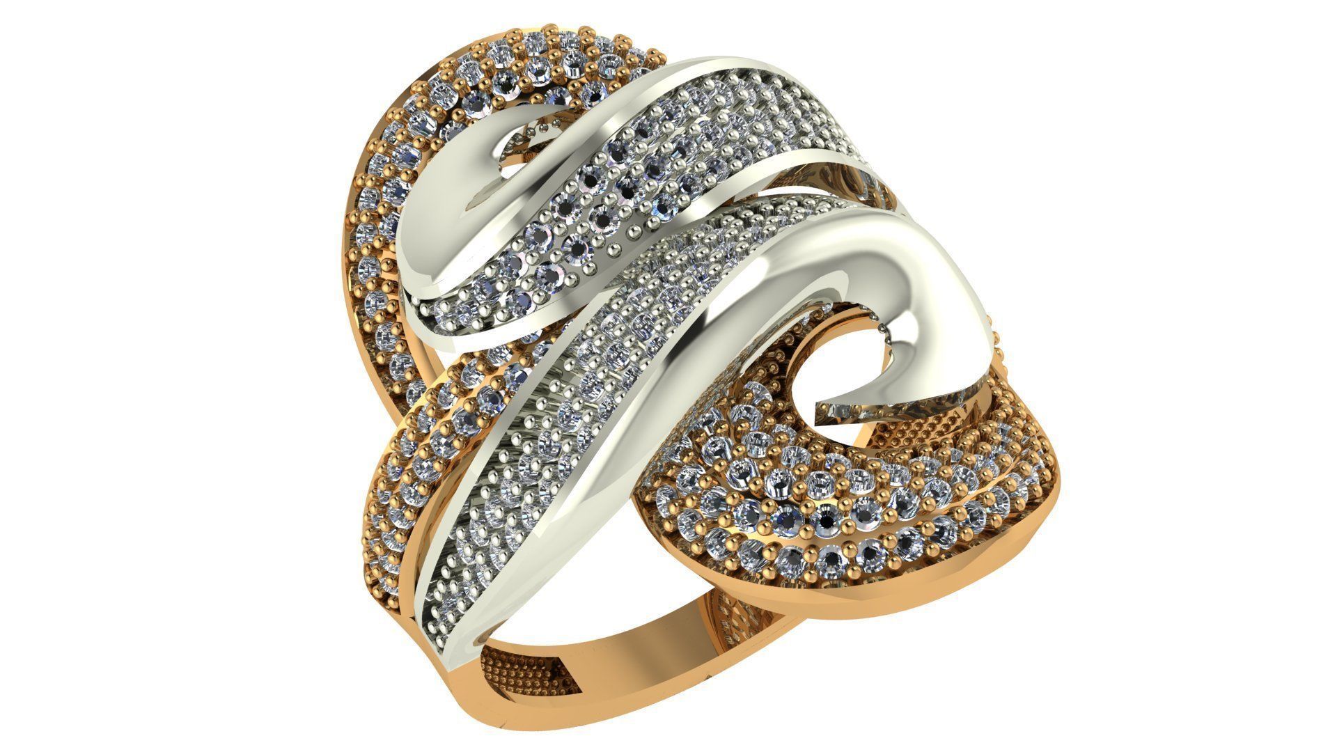 High Jewelry Diamond Cocktail Ring 3dm stl renders details 3D print model_1