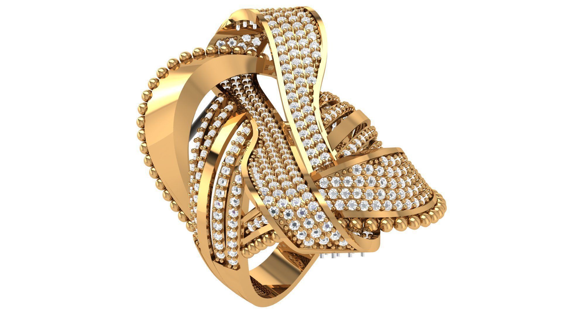 High Jewelry Diamond Cocktail Ring 3dm stl renders details 3D print model_1