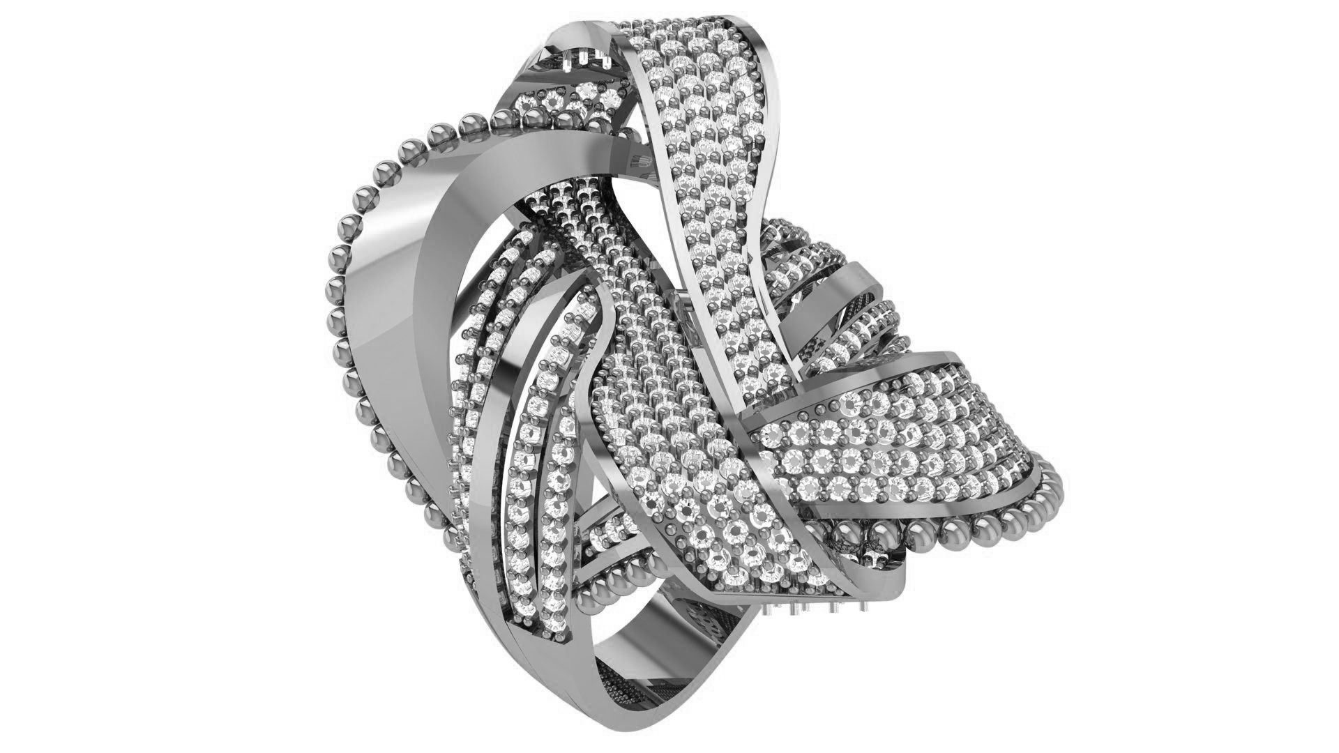 High Jewelry Diamond Cocktail Ring 3dm stl renders details 3D print model_2