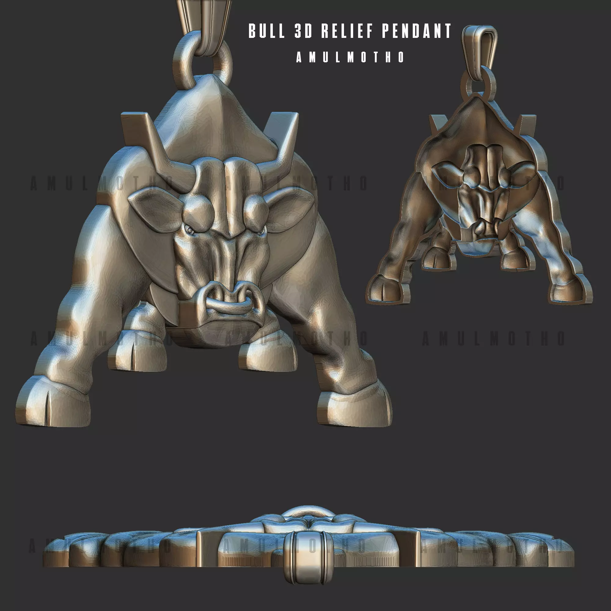 Bull Pendant 3D print model_0