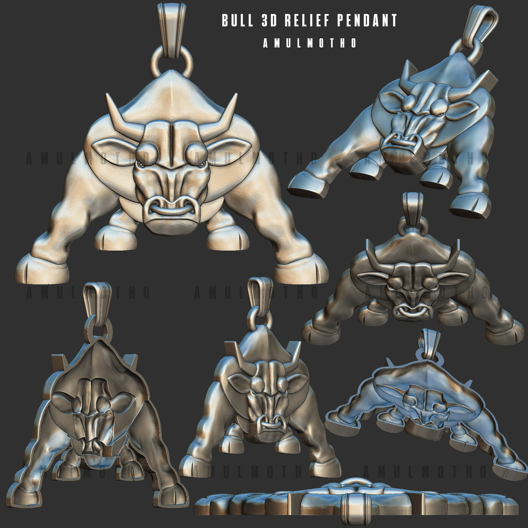 Bull Pendant 3D print model_1
