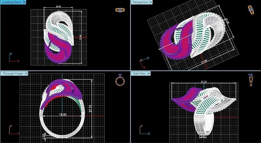 High Jewelry Diamond Cocktail Ring 3dm stl renders details 3D print model_4