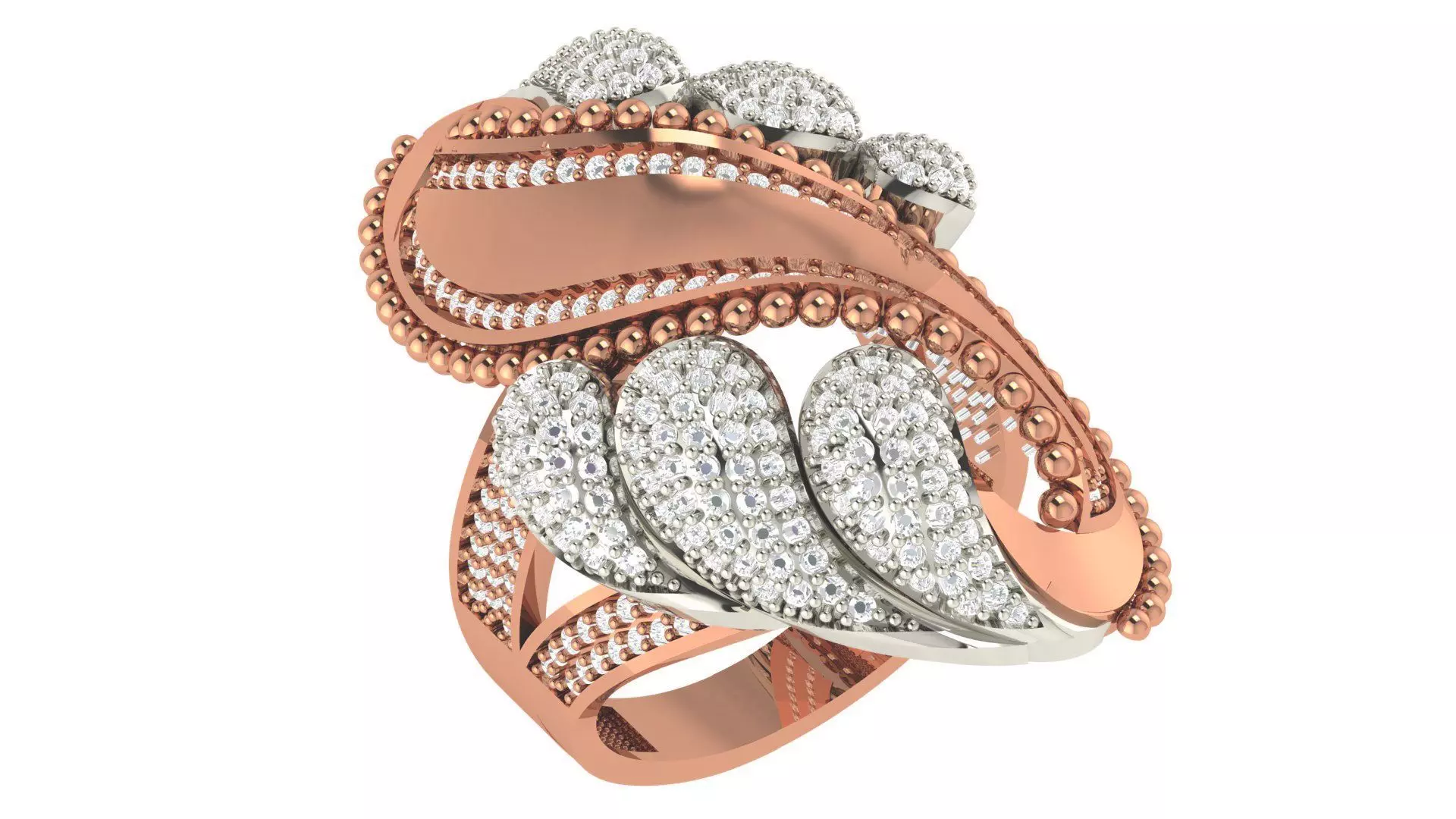 High Jewelry Diamond Cocktail Ring 3dm stl renders details 3D print model_0