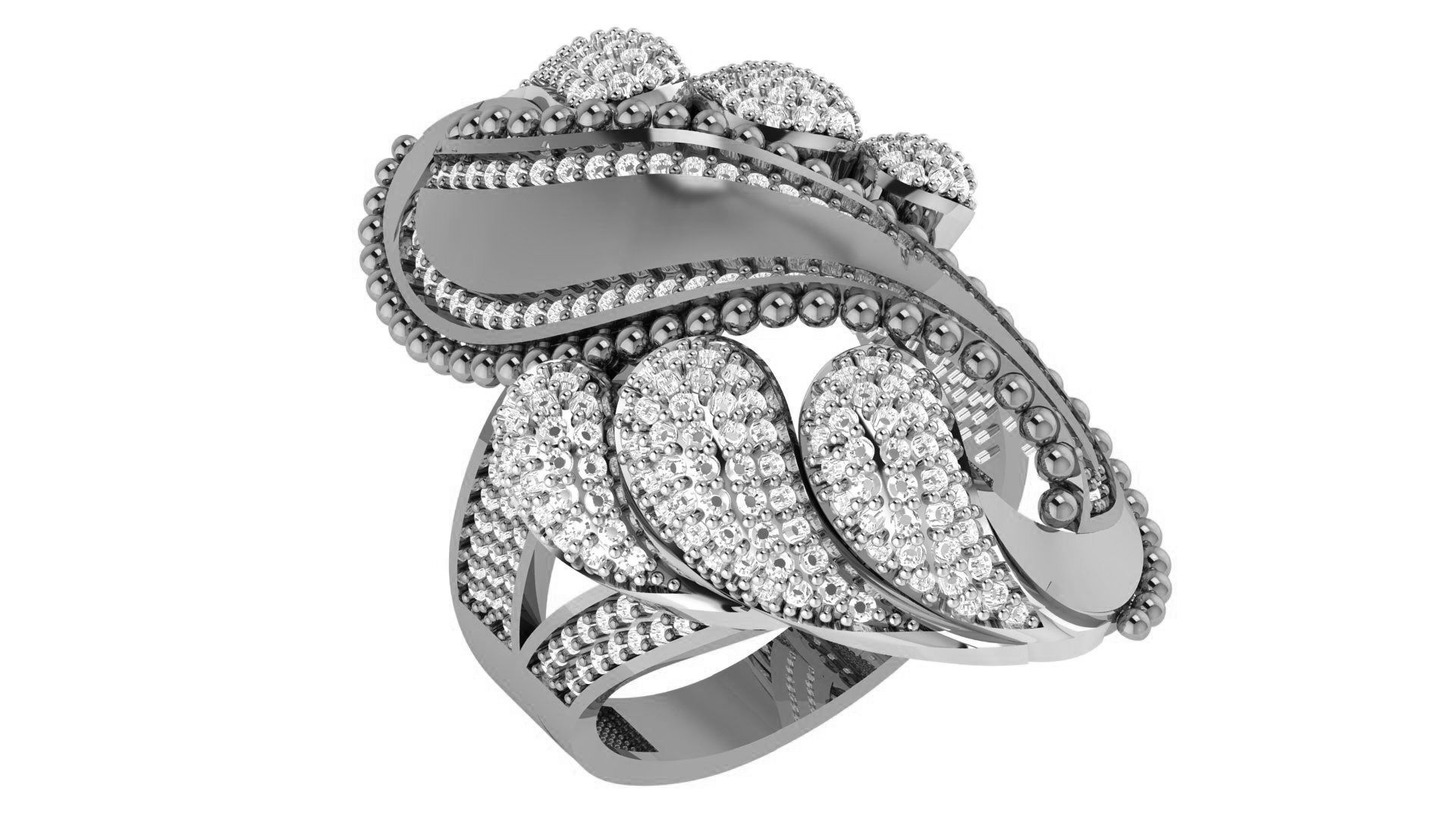 High Jewelry Diamond Cocktail Ring 3dm stl renders details 3D print model_2