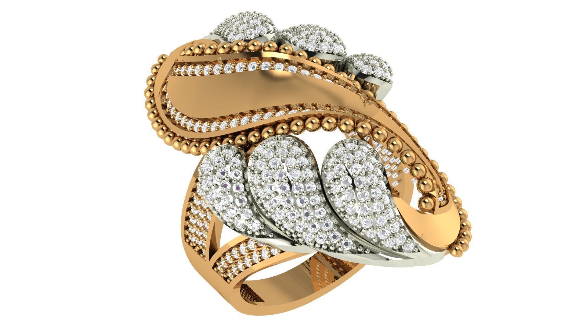 High Jewelry Diamond Cocktail Ring 3dm stl renders details 3D print model_1