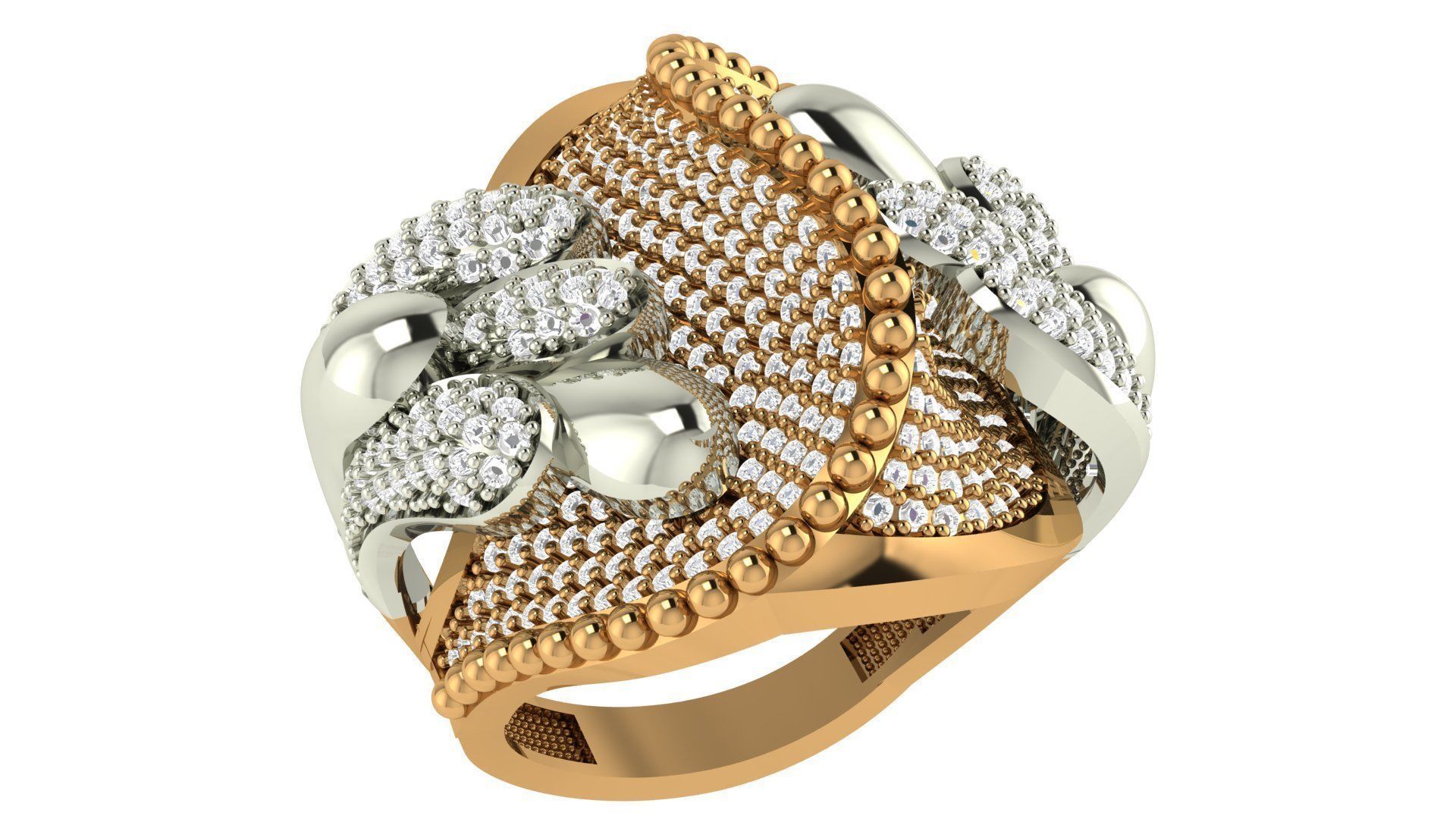 High Jewelry Diamond Cocktail Ring 3dm stl renders details 3D print model_1