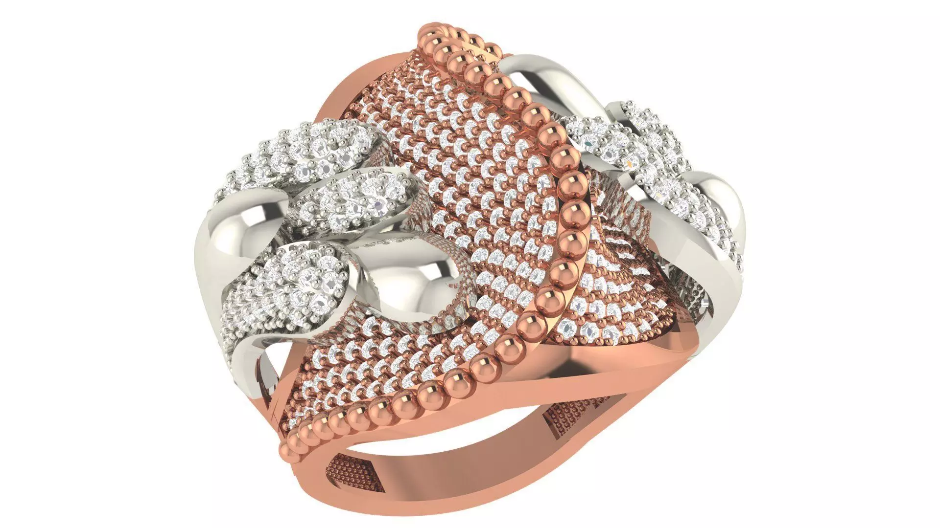 High Jewelry Diamond Cocktail Ring 3dm stl renders details 3D print model_0