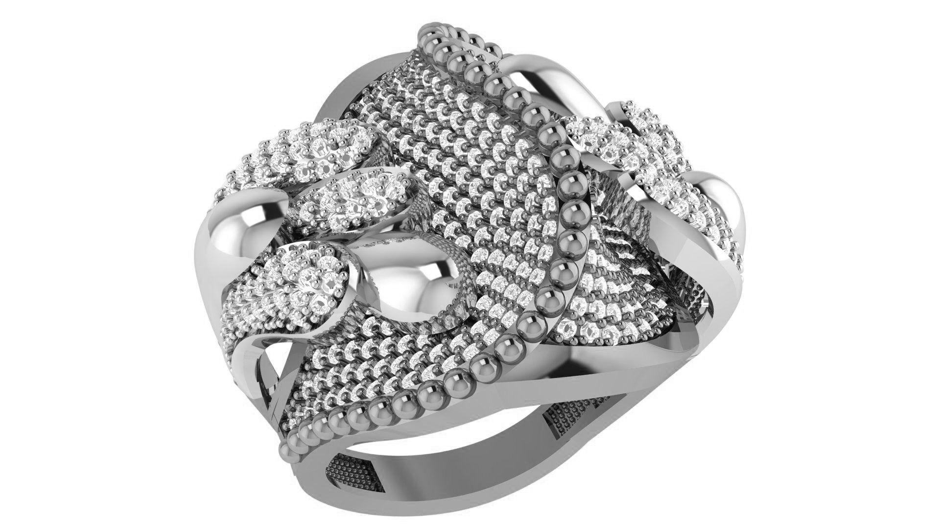 High Jewelry Diamond Cocktail Ring 3dm stl renders details 3D print model_2