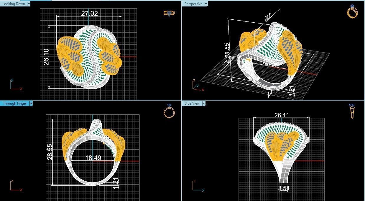 High Jewelry Diamond Cocktail Ring 3dm stl renders details 3D print model_4
