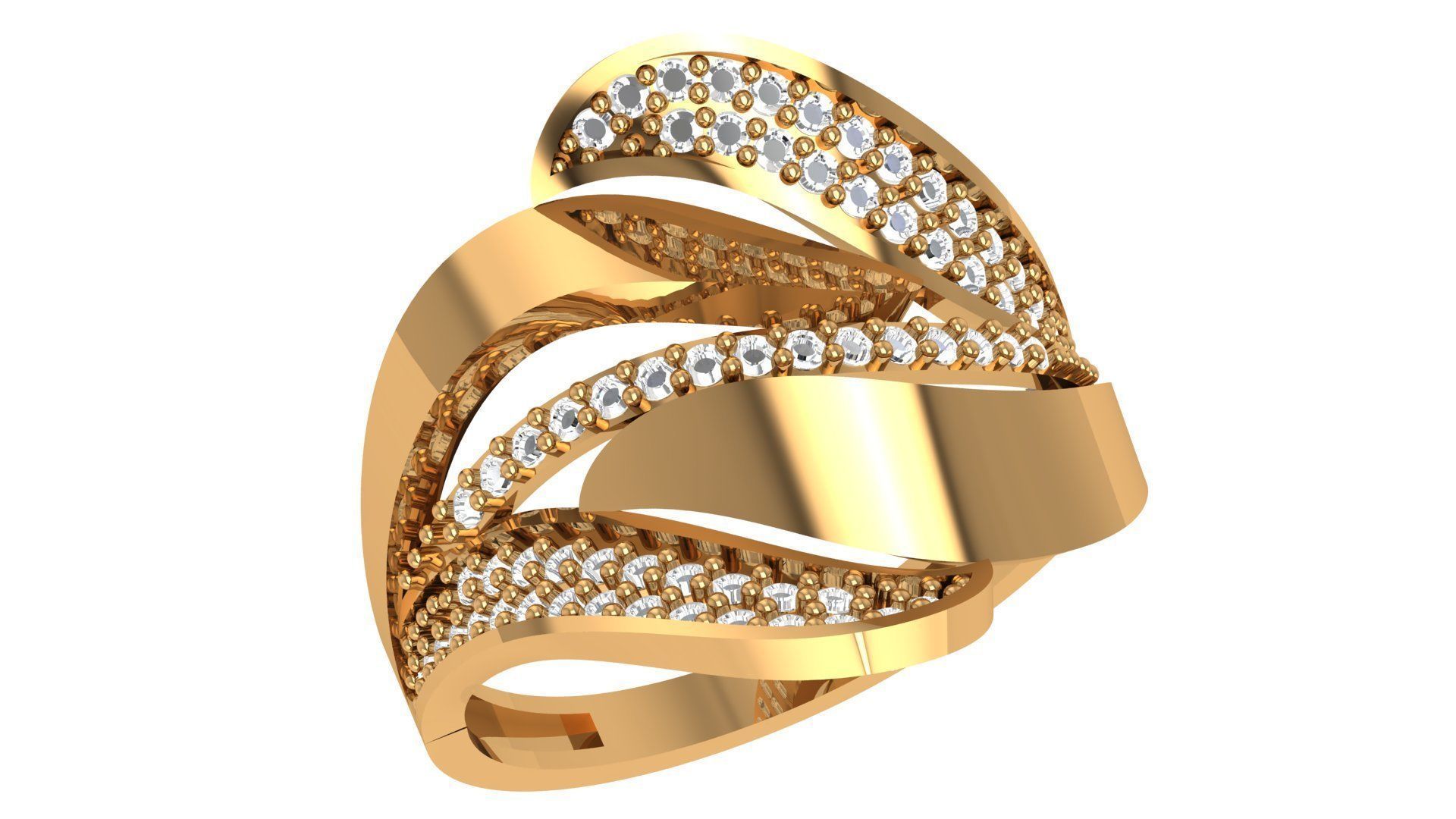 High Jewelry Diamond Cocktail Ring 3dm stl renders details 3D print model_1