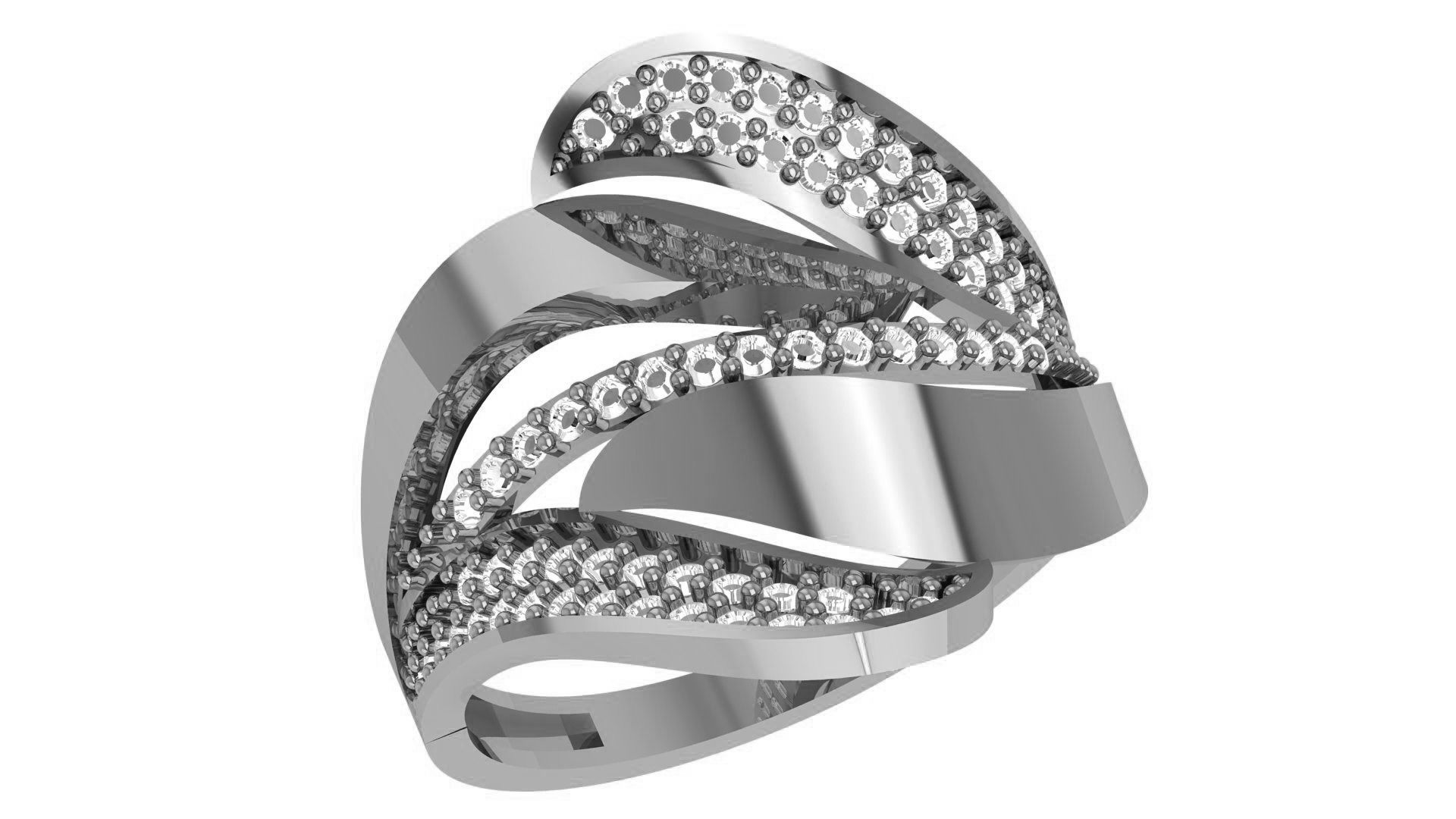 High Jewelry Diamond Cocktail Ring 3dm stl renders details 3D print model_2