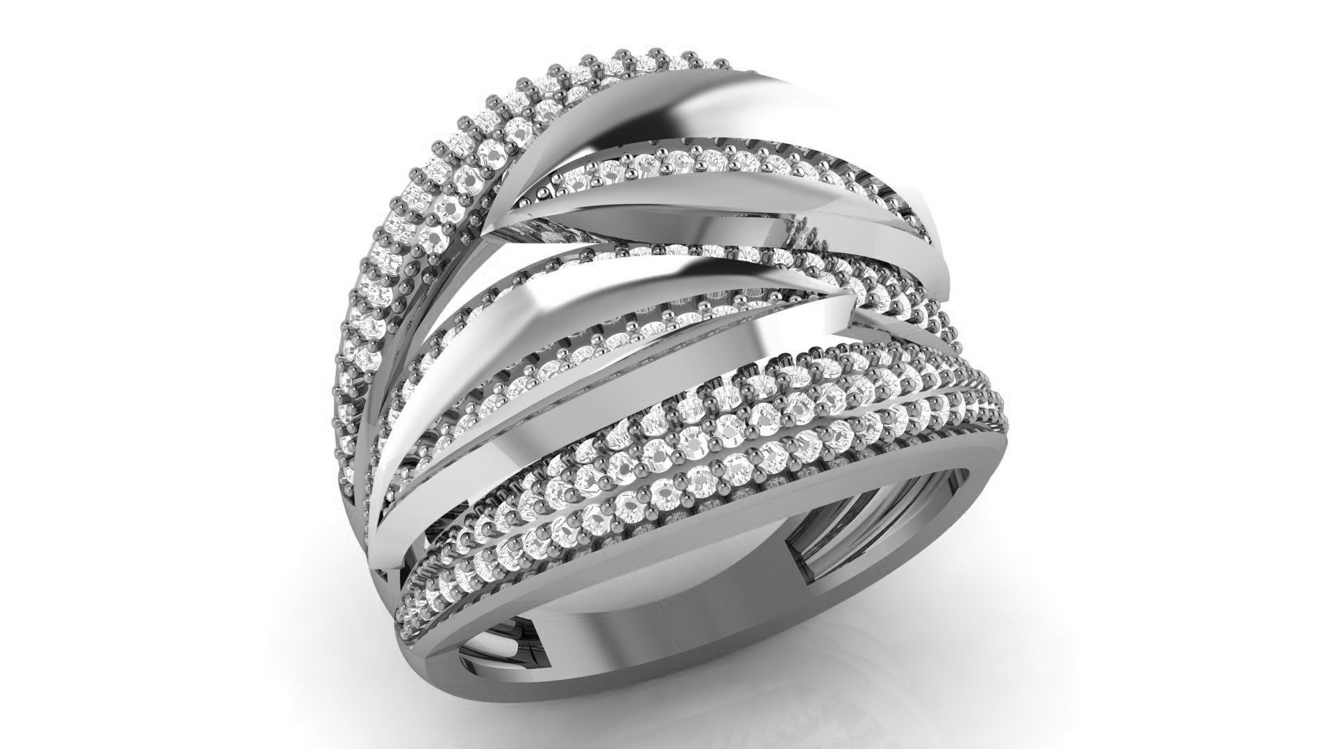 High Jewelry Diamond Cocktail Ring 3dm stl renders details 3D print model_2