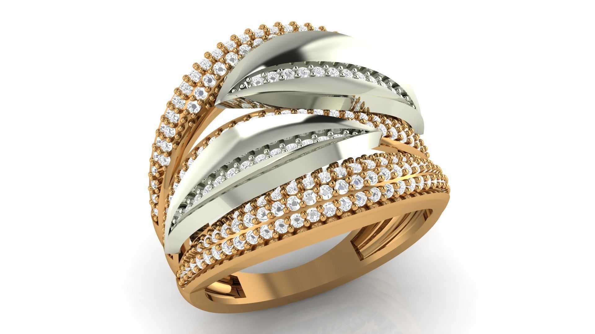 High Jewelry Diamond Cocktail Ring 3dm stl renders details 3D print model_1