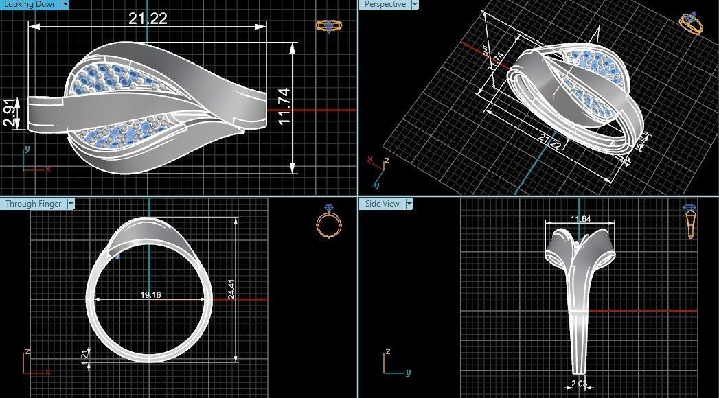 High Jewelry Diamond Cocktail Ring 3dm stl renders details 3D print model_4