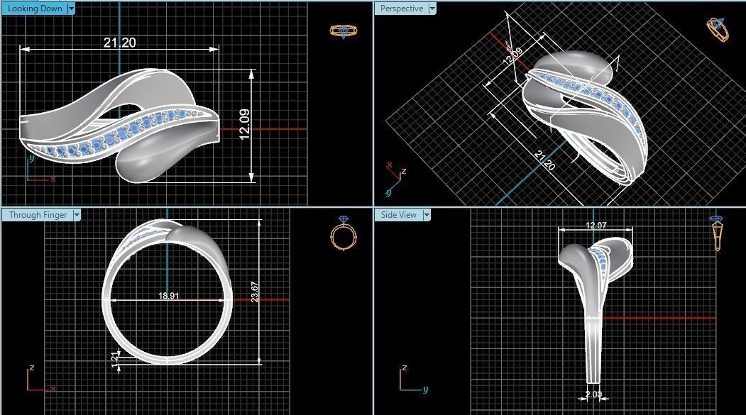 High Jewelry Diamond Cocktail Ring 3dm stl renders details 3D print model_4