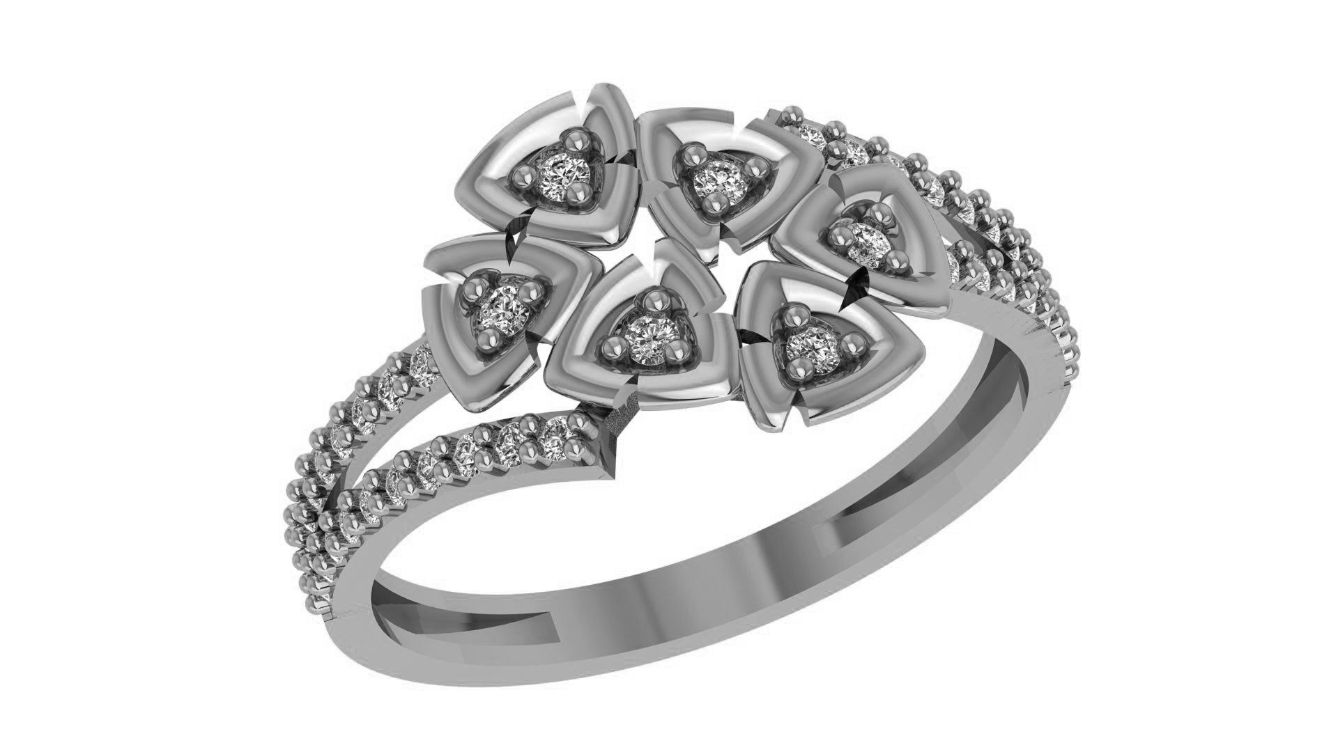 Flower High Jewelry Diamond Cocktail Ring 3dm stl renders 3D print model_2