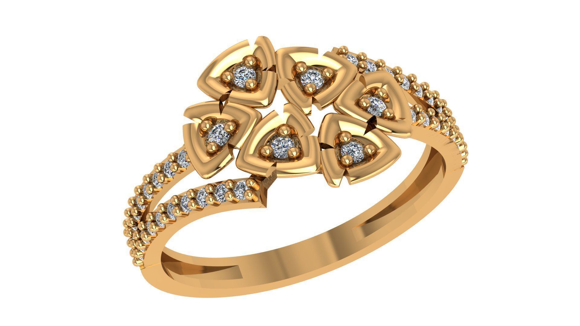 Flower High Jewelry Diamond Cocktail Ring 3dm stl renders 3D print model_1