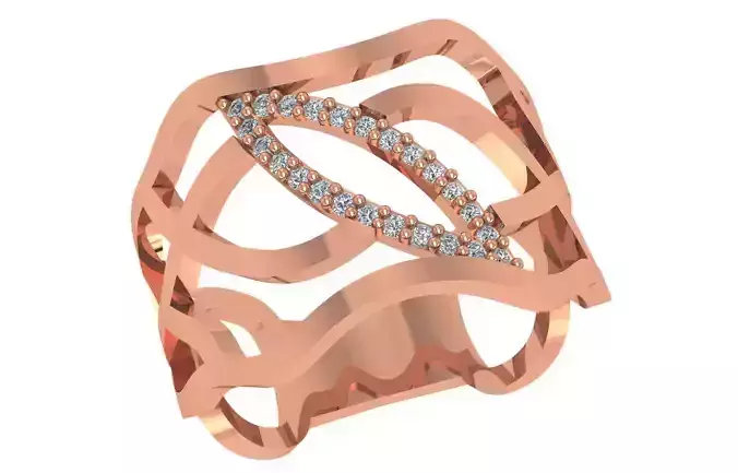 Wire  High Jewelry Diamond Cocktail Ring 3dm stl renders details