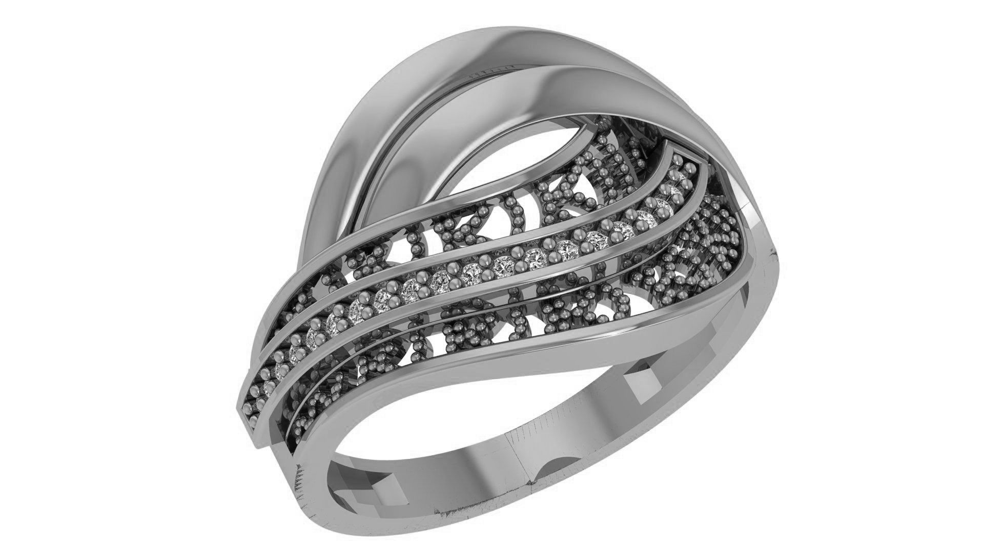 High Jewelry Diamond Cocktail Ring 3dm stl renders details 3D print model_2