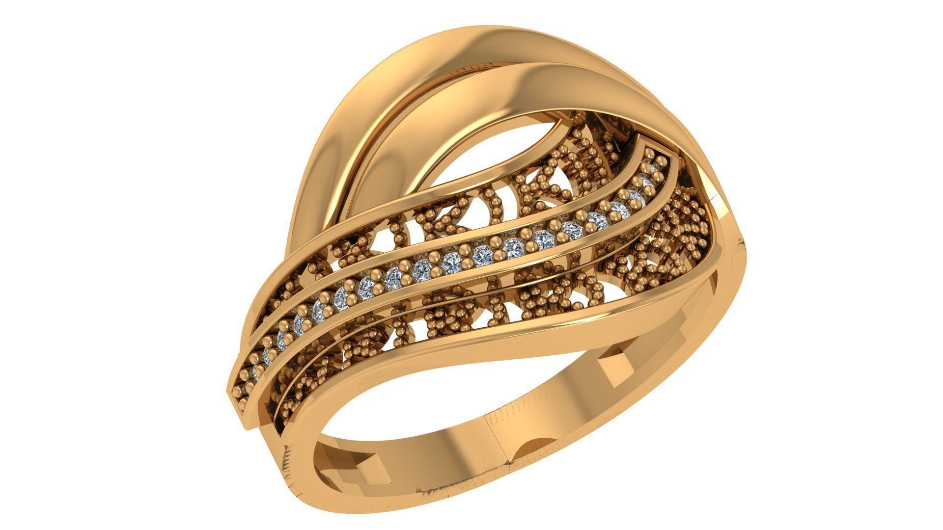 High Jewelry Diamond Cocktail Ring 3dm stl renders details 3D print model_1