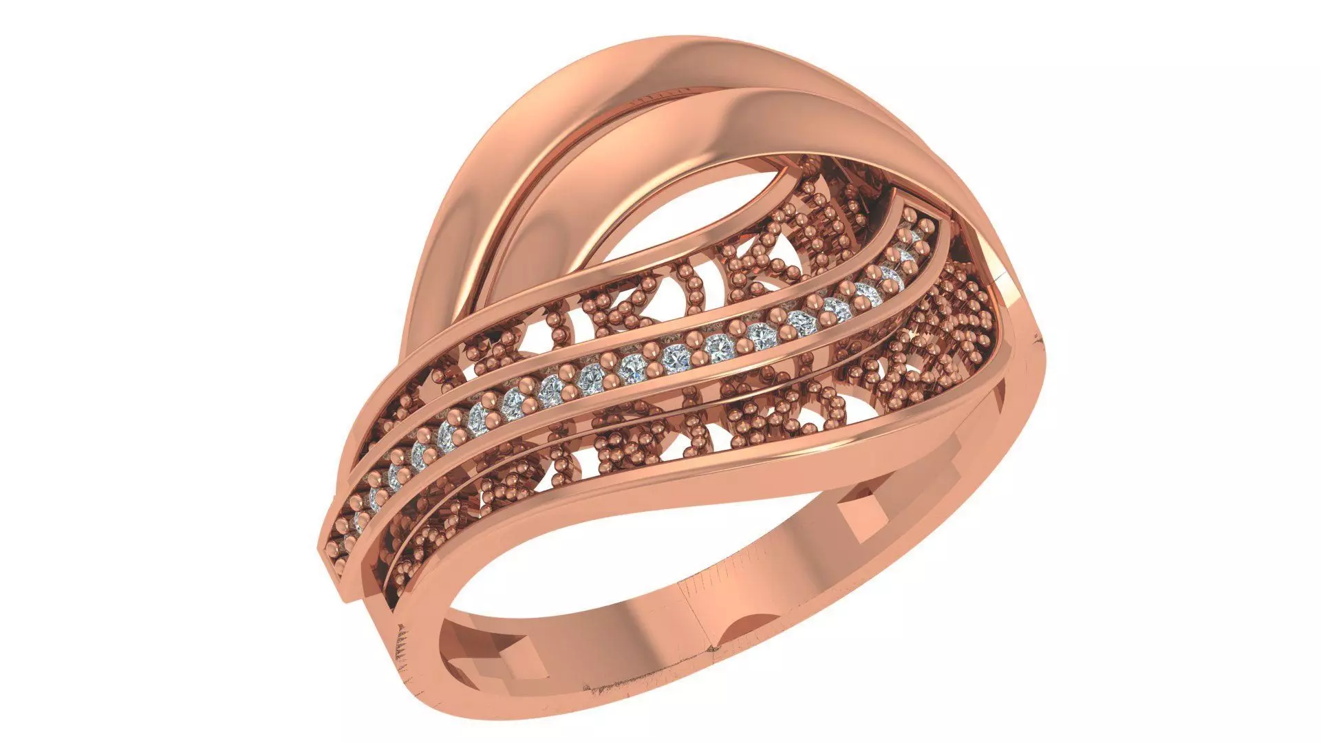 High Jewelry Diamond Cocktail Ring 3dm stl renders details 3D print model_0