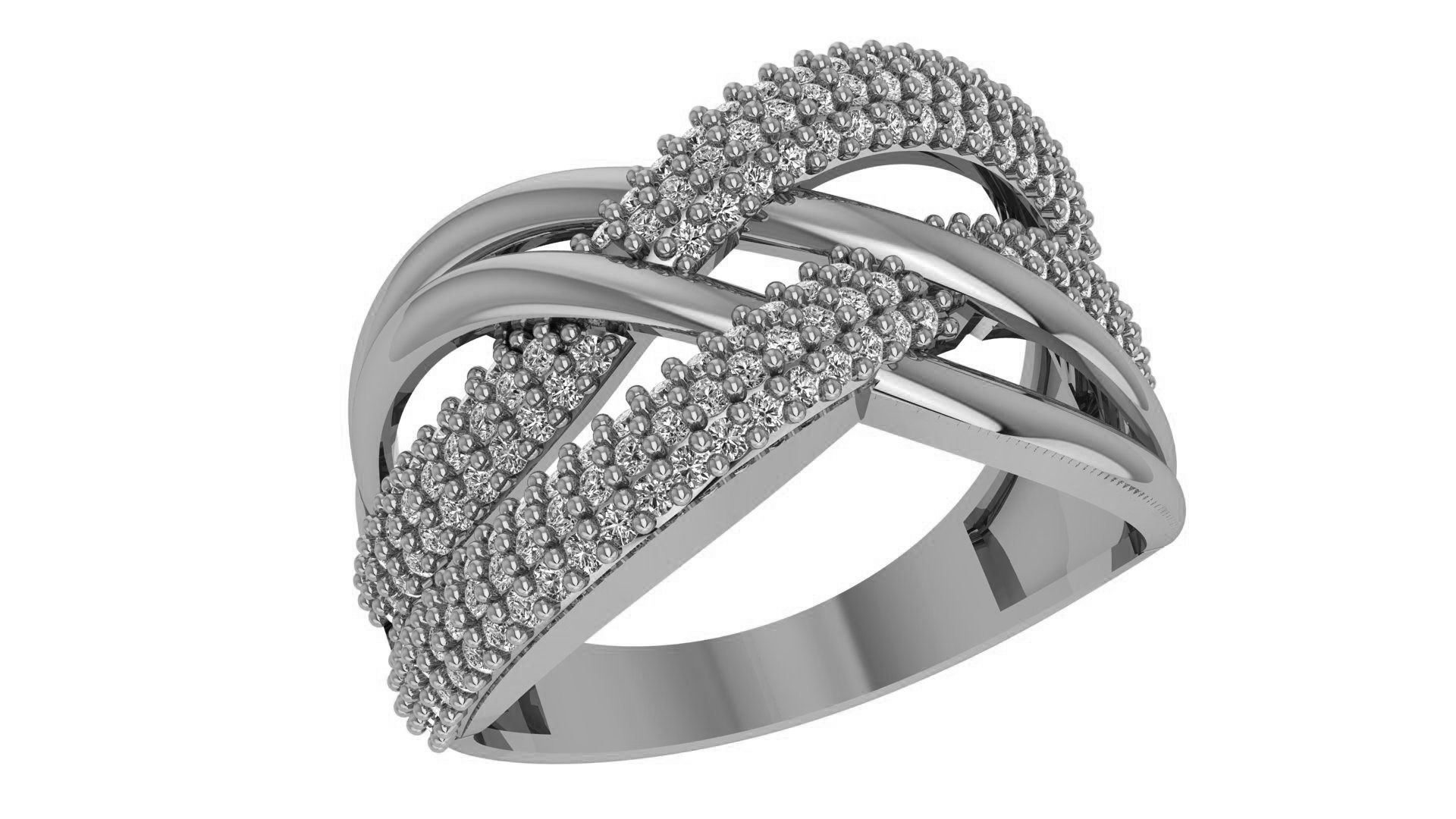 Wire High Jewelry Diamond Cocktail Ring 3dm stl renders details 3D print model_2