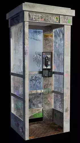 Urban Phone Booth with Graffiti - Realistic 3D Model