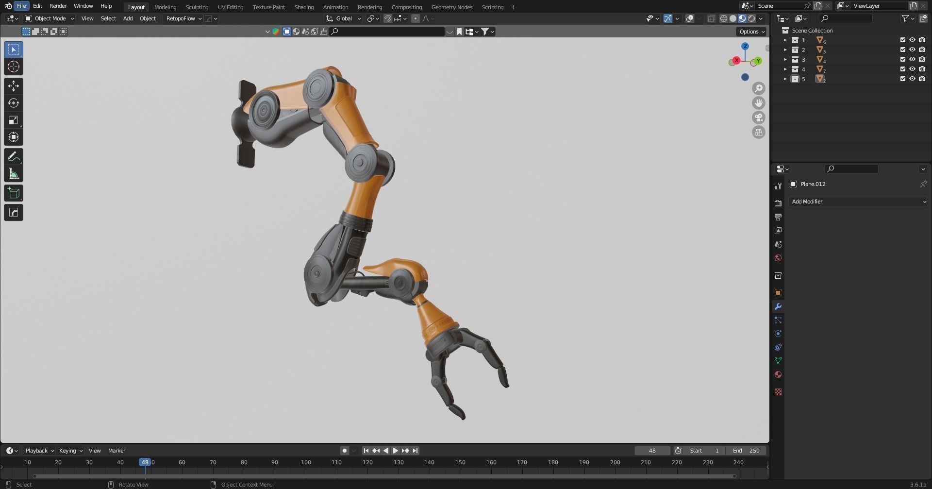 Industrial Mechanical Arm Rigged Low-poly 3D model_13