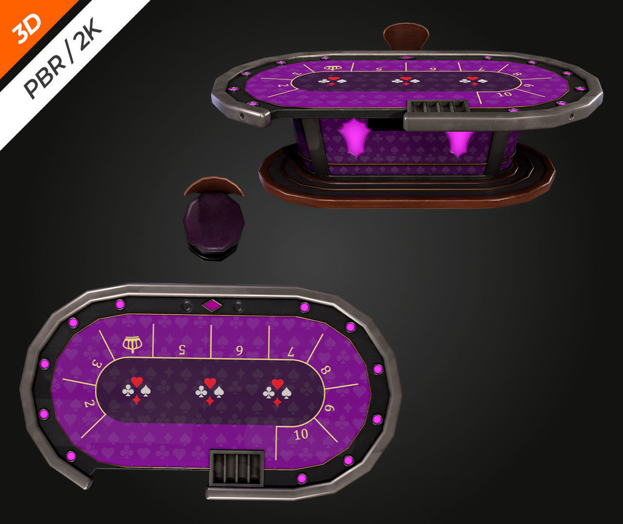 Blackjack Table Low-poly 3D model_8