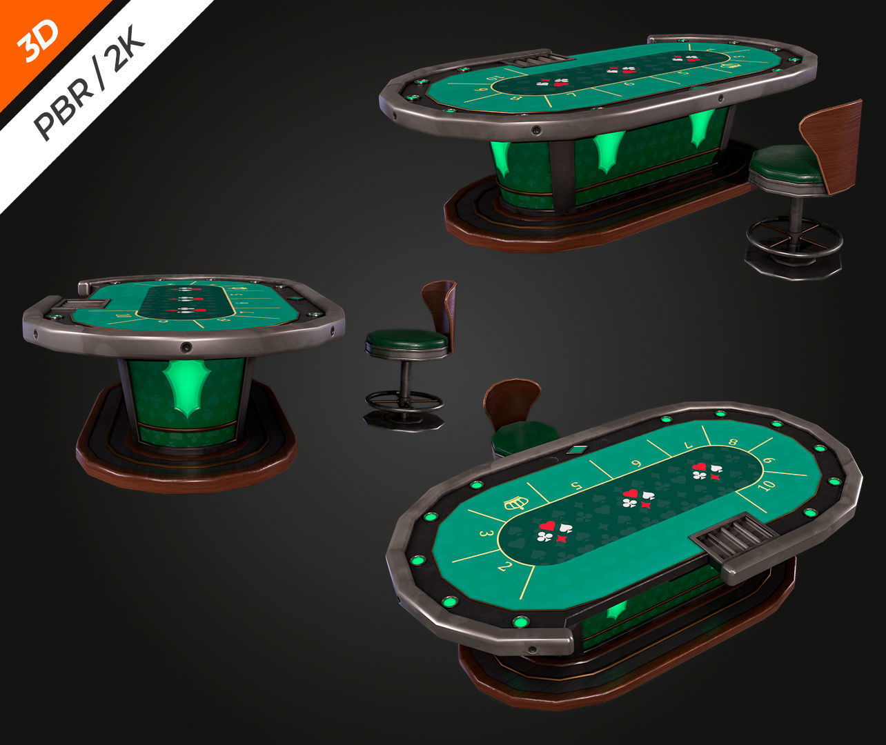 Blackjack Table Low-poly 3D model_3