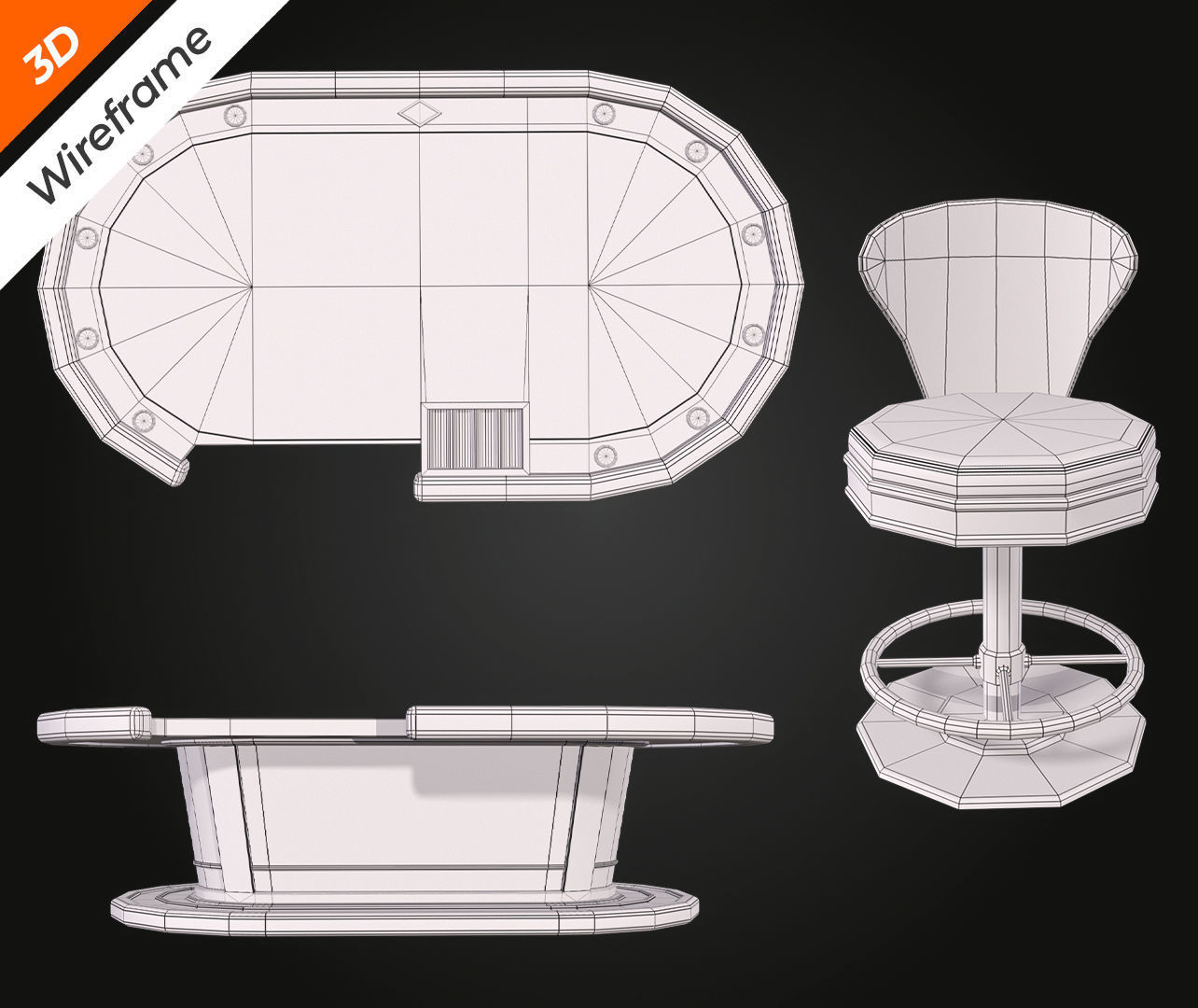 Blackjack Table Low-poly 3D model_13