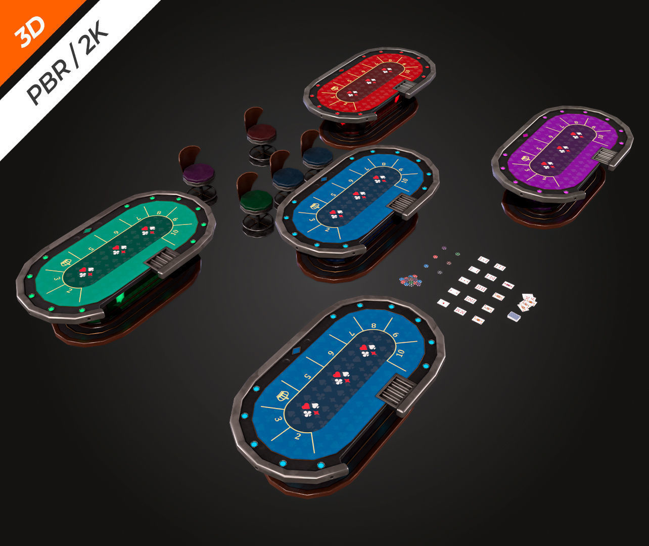 Blackjack Table Low-poly 3D model_11