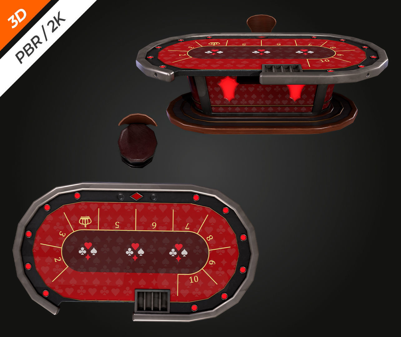 Blackjack Table Low-poly 3D model_9