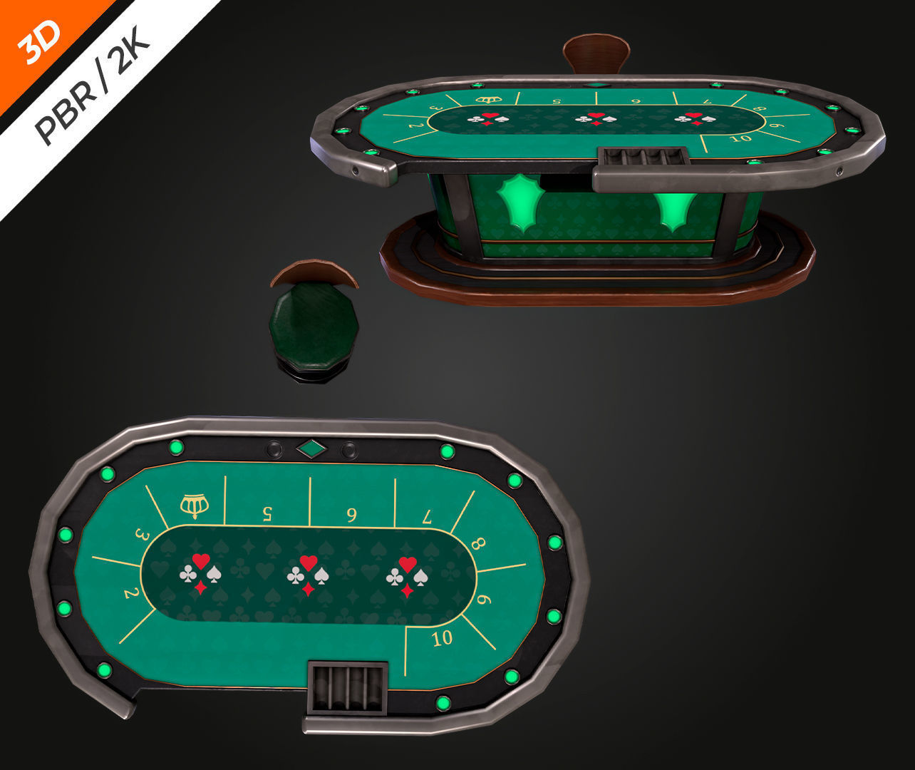 Blackjack Table Low-poly 3D model_7