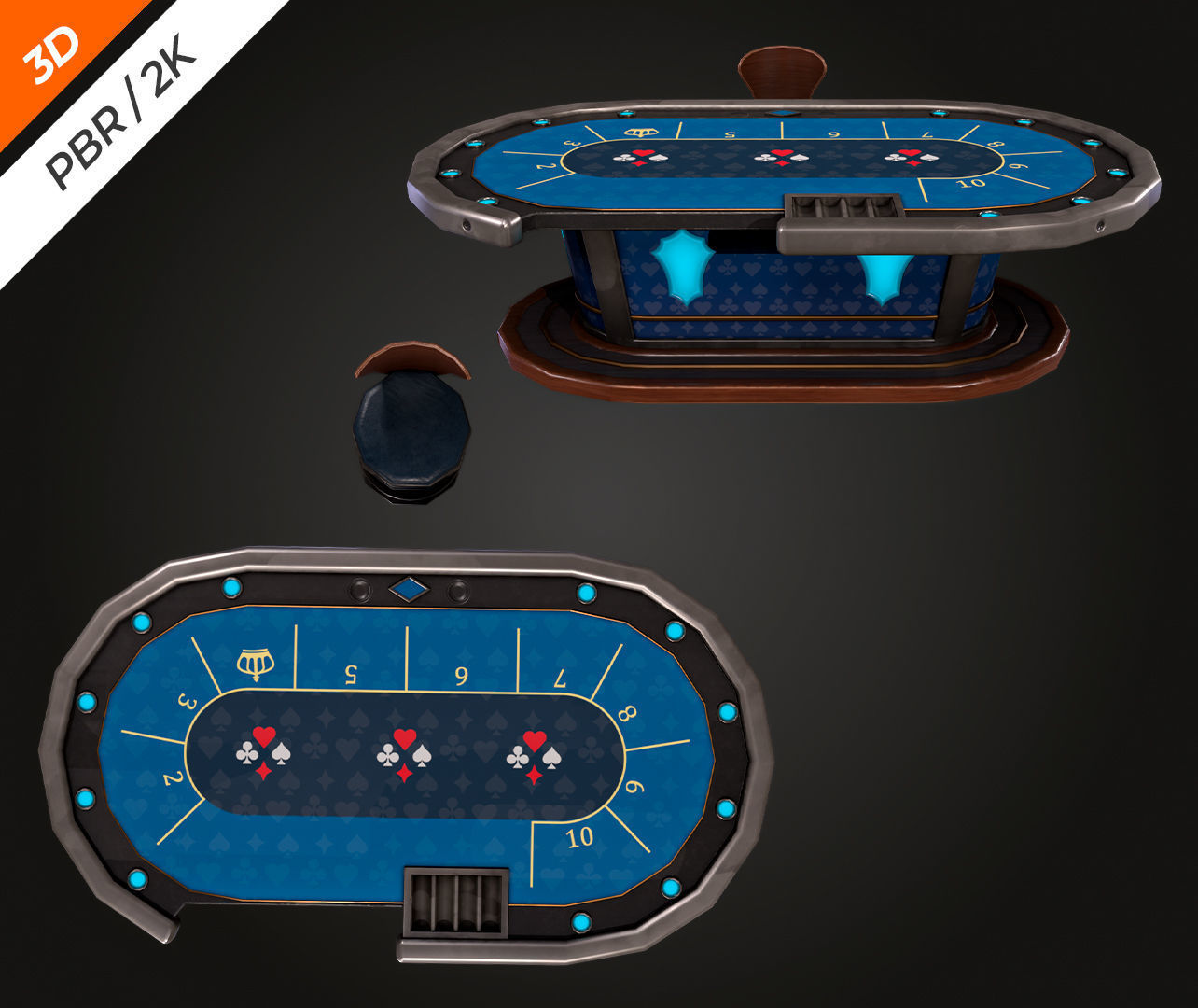 Blackjack Table Low-poly 3D model_6